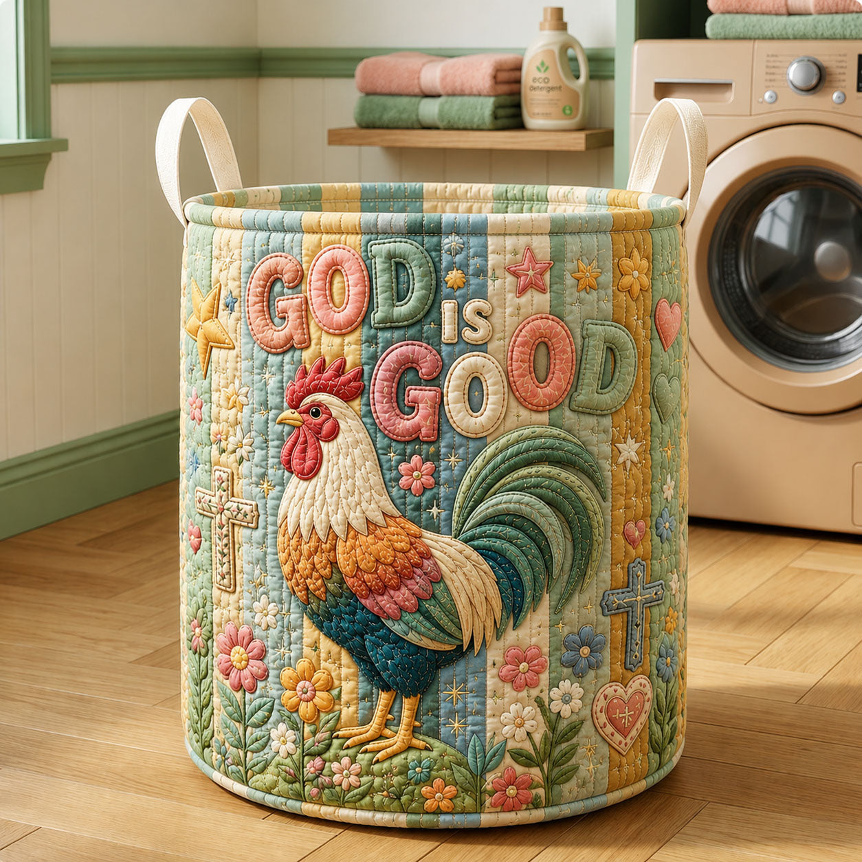 Rooster Garden Quilted Laundry Basket God Is Good Rooster Storage Basket Cozy Home Decor Gifts