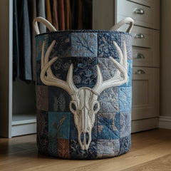 Woodland Antler Quilted Laundry Basket Deer Skull Laundry Hamper Unique Housewarming Gift Ideas