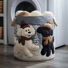 Winter Pups Quilted Laundry Basket Dog Lover Laundry Hamper Best Room Decor Gifts For Her