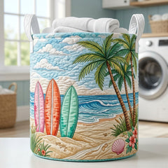 Tropical Beach Scene Quilted Laundry Basket Surfboard Beach Laundry Bin Home Gift