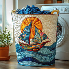 Sailing Sunset Quilted Laundry Basket Sailboat Floral Clothes Hamper Gift For Home Decorators