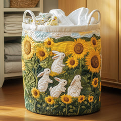 Sunflower Bunny Meadow Quilted Laundry Basket Bunny Lover Laundry Hamper Decor Gift
