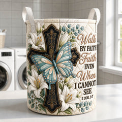Walk By Faith 2 Cor 5 7 Quilted Laundry Basket Faith Butterfly Clothes Hamper Room Gift For Her