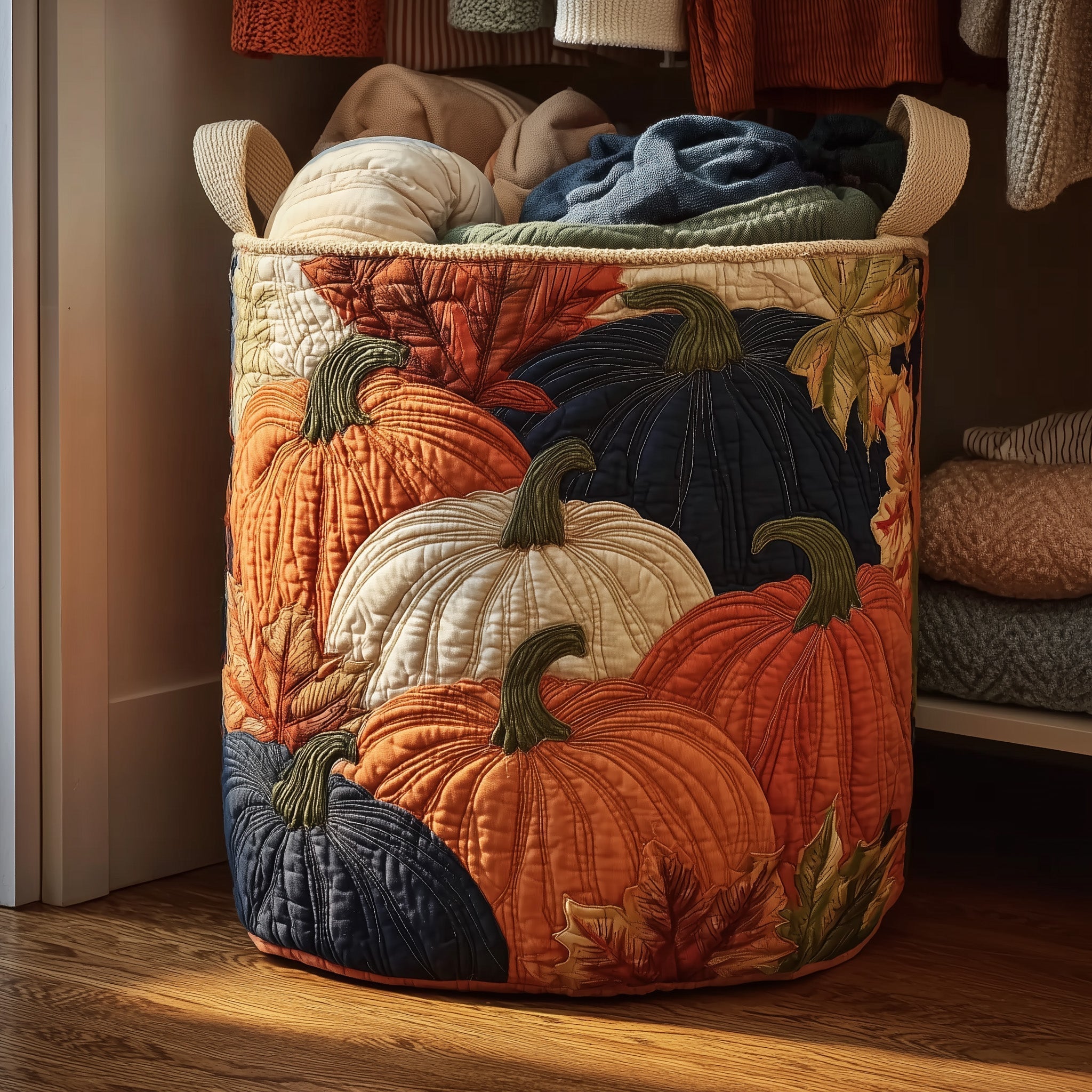 Pumpkin Patch Quilted Laundry Basket Pumpkin Patchwork Laundry Bin Trendy Room Decor Gifts