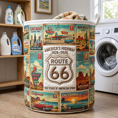 Route 66 100th Anniversary Quilted Laundry Basket American Highway Laundry Bin Home Decor Gifts
