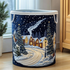 Winter Village Quilted Laundry Basket Snowy Village Scene Laundry Hamper Home Decor Ideas