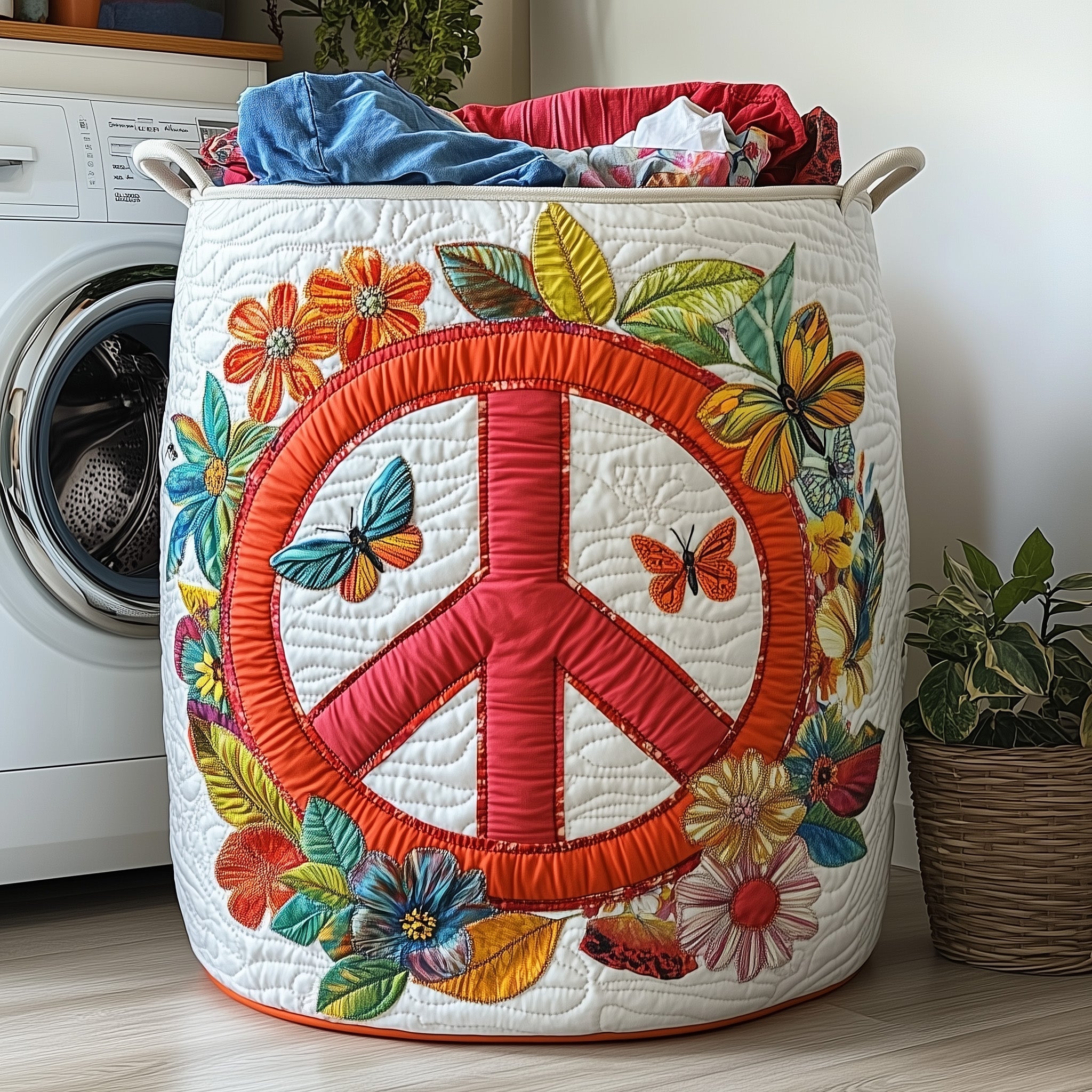 Peaceful Garden Quilted Laundry Basket Peace Butterfly Laundry Bin Soft Cozy Home Decor For Her