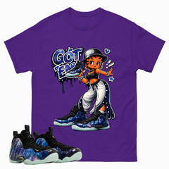 Got Em Lady Graphic Tee, Shirt to Match Air Foamposite One Galaxy, Air Foamposite Unisex Black Shirt