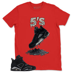 Graphic Tee 5's Dripping Sneaker Shirt - to Matching Air Jordan 6 Cap and Gown | Zadago