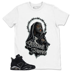Graphic Tee Blessed Forever Shirt - to Matching Air Jordan 6 Cap and Gown | Zadago