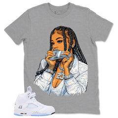 Graphic Tee Money Girl Shirt - to Matching Air Jordan 5 White Metallic | Zadago