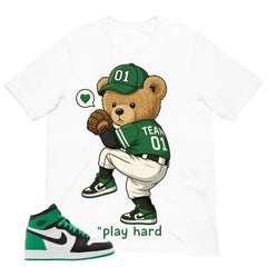 Graphic Tee Play Hard Bear Shirt - to Matching Air Jordan 1 Lucky Green | Zadago