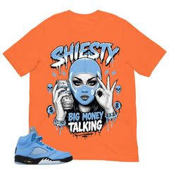 Graphic Tee Shiesty Big Money Talking Shirt - to Matching Air Jordan 5 UNC | Zadago