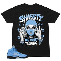 Graphic Tee Shiesty Big Money Talking Shirt - to Matching Air Jordan 5 UNC | Zadago