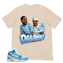 Graphic Tee to Match Air Jordan 1 Off White UNC | Daaamn Sneaker Shirt | Zadago