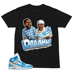 Graphic Tee to Match Air Jordan 1 Off White UNC | Daaamn Sneaker Shirt | Zadago