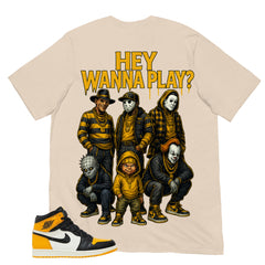Hey Wanna Play Halloween Shirt - Match Air Jordan 1 Yellow Toe