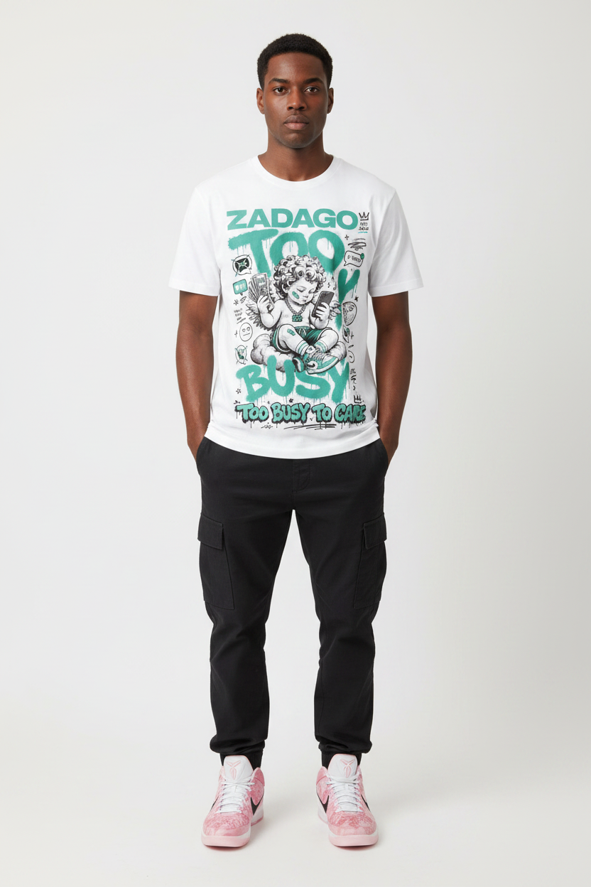 Mockup - Too Busy To Care Tee with Nike Zoom Kobe 4 Protro Girl Dad