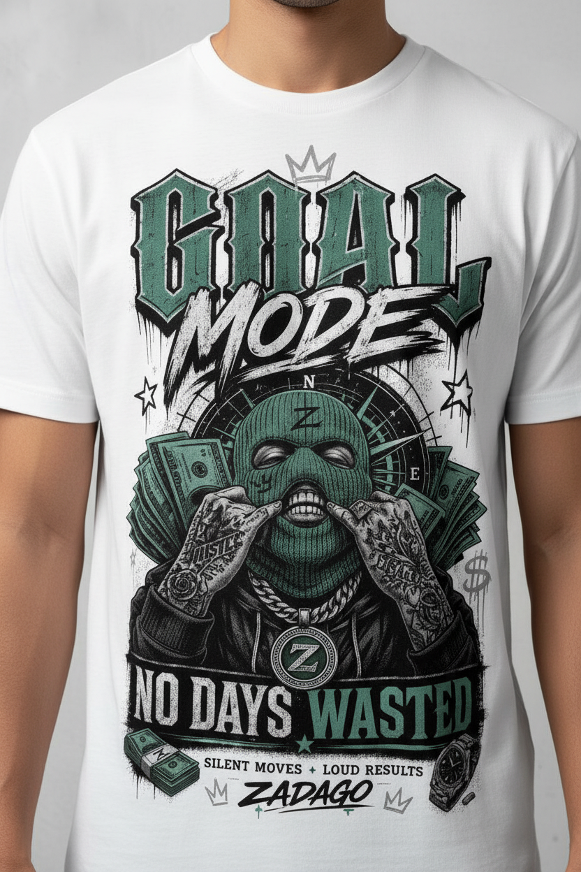 Goal Mode No Days Wasted Graphic Tee - Zoomed chest mockup