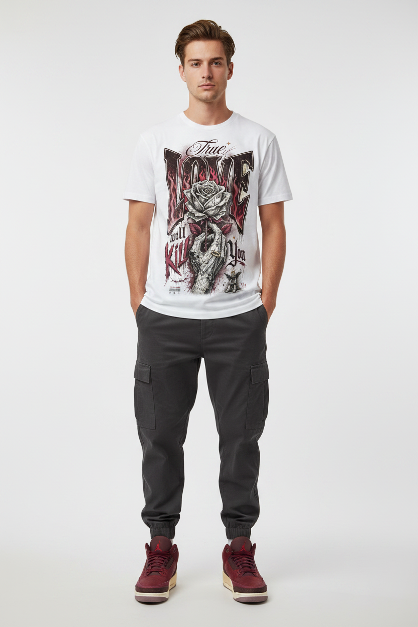 Mockup - True Love Will Kill You Graphic Tee streetwear editorial