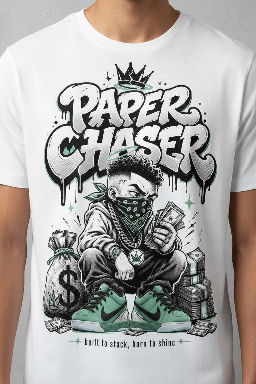 Paper Chaser Graphic Tee - Zoomed chest mockup