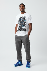 Male model wearing Path Breaker graphic tee with Nike Zoom Kobe 5 Protro X-Ray sneakers