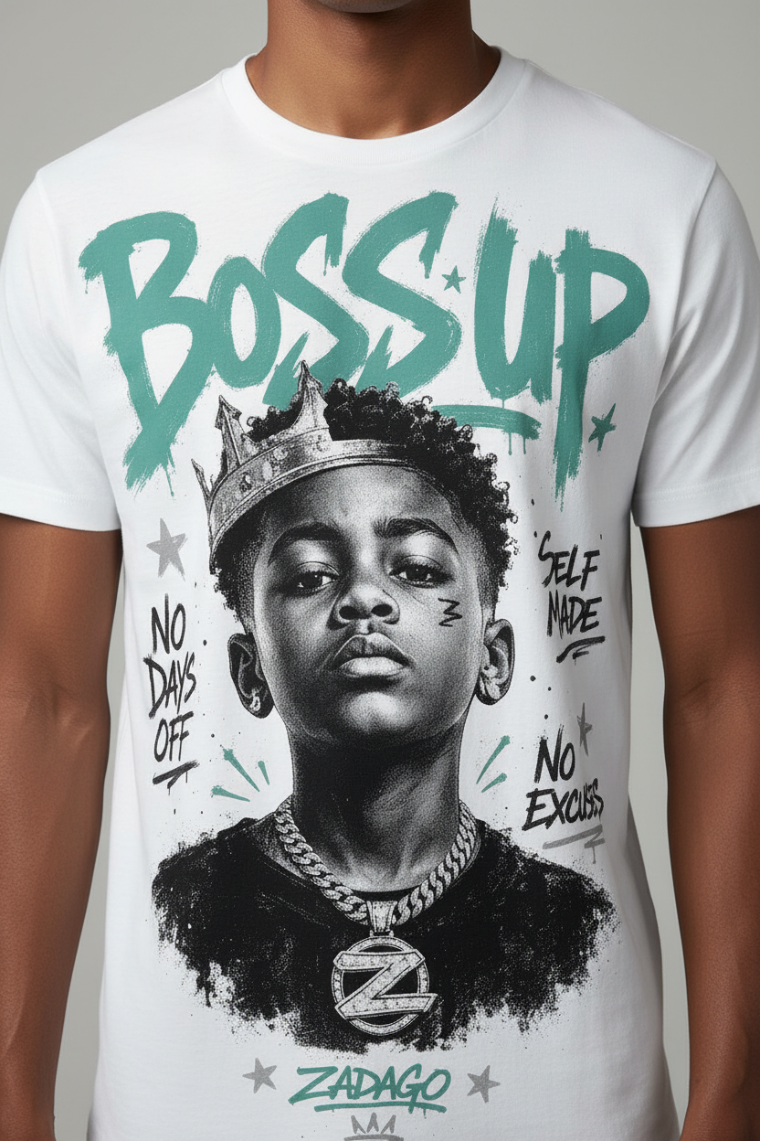 Boss Up Graphic Tee - zoomed chest print mockup