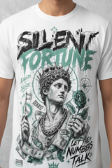 Silent Fortune Graphic Tee - Zoomed chest mockup