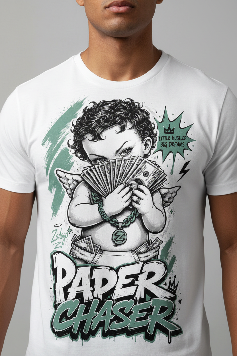 Paper Chaser Angel Tee - zoomed chest print mockup