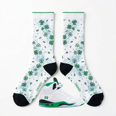 Lucky Green Sneaker Match Socks – Wmns Air Jordan 5 Retro Lucky Green Inspired Mid-Calf Crew Socks Unisex