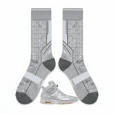 Metallic Silver Socks ā Air Jordan 6 x Paris Saint-Germain Inspired Mid-Calf Unisex Crew Socks