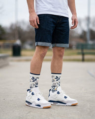 Navy Skate Match Socks – Jordan 4 Inspired Mid-Calf Crew Socks