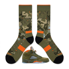 Olive Socks – Air Jordan 5 Inspired Mid-Calf Unisex Crew Socks