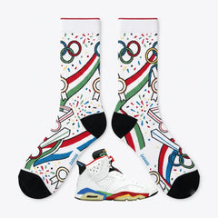 Olympic Sneaker Match Socks – Air Jordan 6 Retro 2008 Inspired Mid-Calf Crew Socks