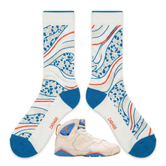Pacific Blue Sneaker Match Socks – Air Jordan 7 Retro Inspired Mid-Calf Crew Socks