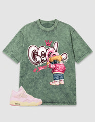 Pink Iced Carmine 4s Zadago Washed T-shirt Cool Boy Graphic