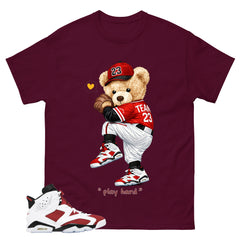 Play Hard Baseball Bear Shirt - Match White Air Jordan 6 Carmine