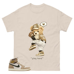 Play Hard Bear Shirt - Match Cream Wmns Air Jordan 1 Khaki