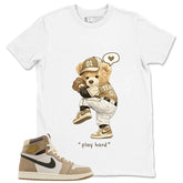 Play Hard Bear Shirt - Match Cream Wmns Air Jordan 1 Khaki