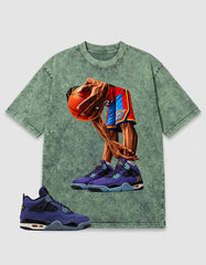 Purple Lakers 4s Zadago Washed T-shirt Ball Time Graphic