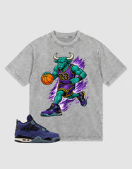Purple Lakers 4s Zadago Washed T-shirt Raging Bull Graphic
