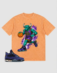 Purple Lakers 4s Zadago Washed T-shirt Raging Bull Graphic