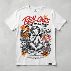 Real Ones Move In Silence White Graphic T-shirt v2