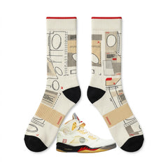 Sail Socks – Off-White x Air Jordan 5 Inspired Mid-Calf Unisex Crew Socks