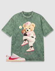 Sail Tropical Pink Travis Scott 1s Washed T-shirt Play Hard Bear Graphic