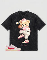 Sail Tropical Pink Travis Scott 1s Washed T-shirt Play Hard Bear Graphic
