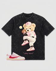 Sail Tropical Pink Travis Scott 1s Washed T-shirt Play Hard Bear Graphic
