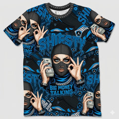 Shiesty Big Money Talking All Over Print Shirt Match Air Jordan 14 Black University Blue