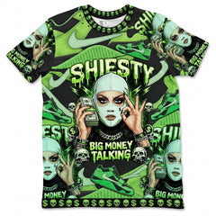 Shiesty Big Money Talking All Over Print Shirt Match Travis Scott x Air Jordan Jumpman Green Spark