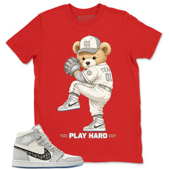 Graphic T-shirt to Match Wolf Grey 1s - Play Hard Bear Graphic